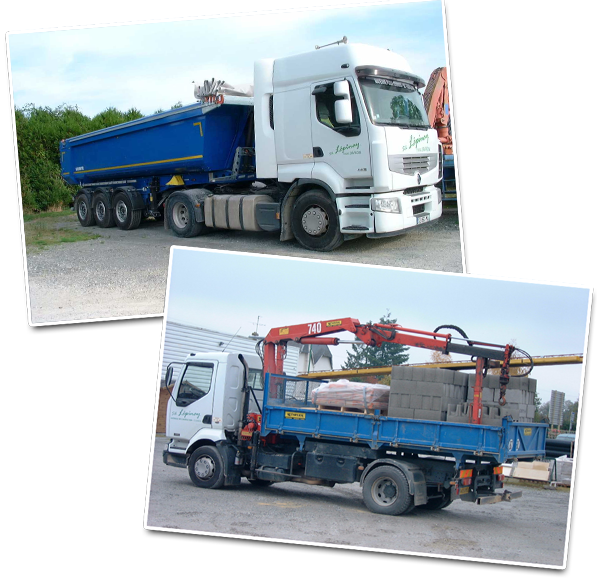 camions de livraison de materiaux sépulture caveaux